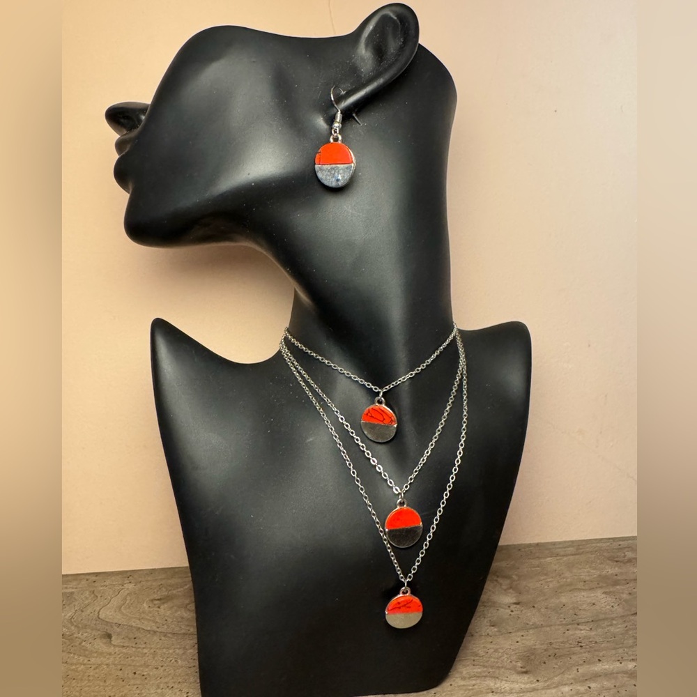 Paparazzi Red and Silver Tone Earrings and Necklace Set